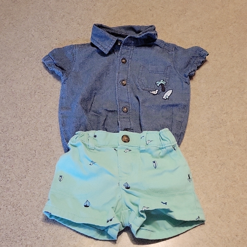 CARTERS 2PC OUTFIT WITH SURF THEME Size 6 Months
